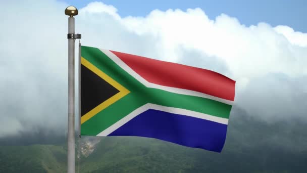 Африканский Флаг Юар Размахивающий Горах Ветра Закройте Баннер Южной Африки — стоковое видео