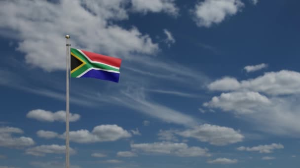 Африканський Прапор Rsa Розмахує Вітром Блакитним Небом Біля Південно Африканського — стокове відео