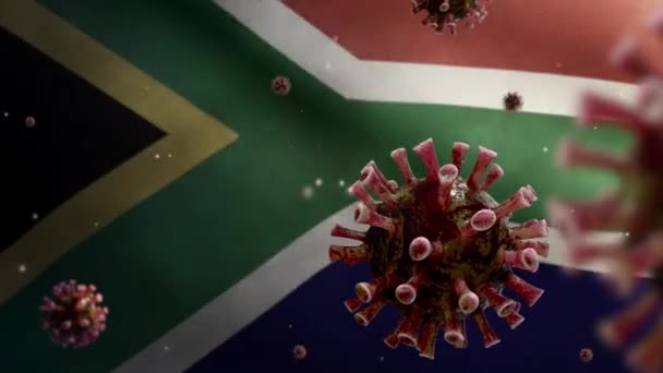 Coronavirus Grippal Flottant Dessus Drapeau Rsa Africain Pathogène Qui Attaque — Video