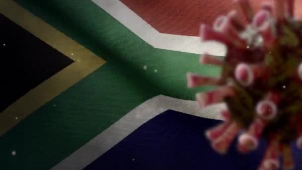 Afrykańska Flaga Rsa Machająca Epidemią Wirusa Koronawirusowego Zaraźliwą Grypą Układu — Wideo stockowe