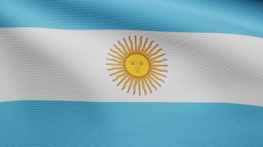 Rüzgarda sallanan Arjantin bayrağı. Arjantin bayrağını yakın çekin, yumuşak ve pürüzsüz ipek. Kumaş kumaş dokusu, Asteğmen. Ulusal gün ve ülke etkinlikleri konsepti için kullan..