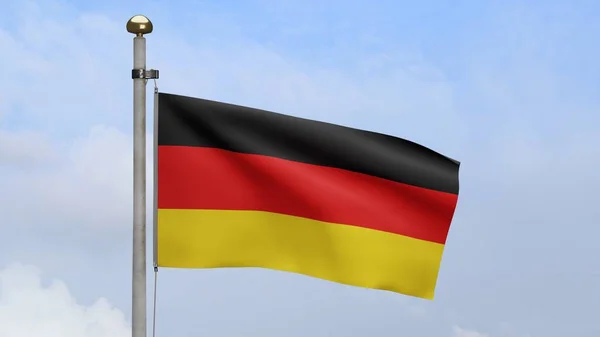 Tysk Flagga Vinkar Vinden Med Blå Himmel Närbild Tyskland Banner — Stockfoto