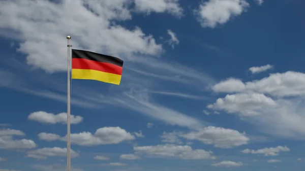 Tysk Flagga Vinkar Vinden Med Blå Himmel Närbild Tyskland Banner — Stockfoto