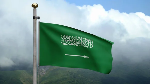 Die Flagge Des Königreichs Saudi Arabien Weht Wind Berg Ksa — Stockfoto