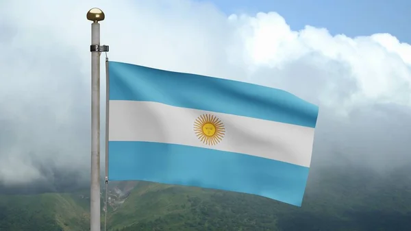 Bendera Argentina Mengibarkan Angin Gunung Pendekatan Panji Argentina Bertiup Lembut — Stok Foto