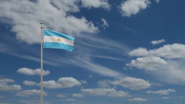 Аргентинский Флаг Размахивающий Ветру Голубым Небом Крупный План Аргентинского Баннера — стоковое фото