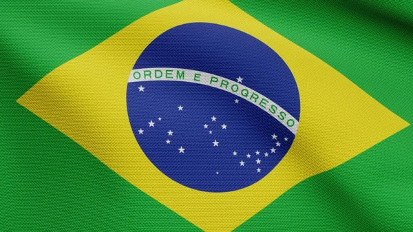 Bandeira Brasileira Acenando Vento Close Bandeira Brasil Soprando Seda Macia — Fotografia de Stock