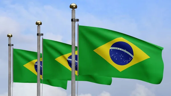 Bandera Brasileña Ondeando Viento Con Cielo Azul Primer Plano Brasil — Foto de Stock