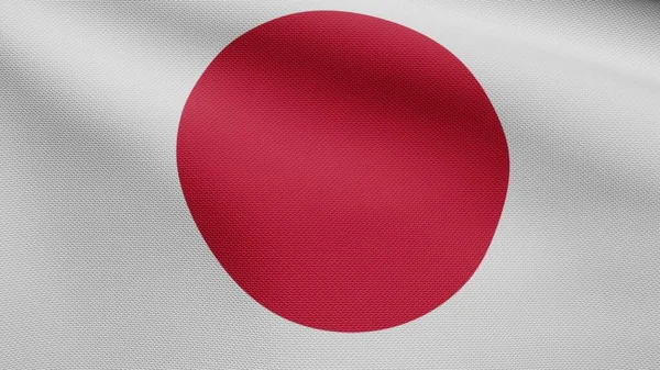 Japanese flag waving in the wind. Close up of Japan banner blowing, soft and smooth silk. Cloth fabric texture ensign background. Use it for national day and country occasions concept.