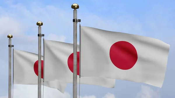 Bendera Jepang Melambai Dalam Angin Dengan Langit Biru Tutup Panji — Stok Foto