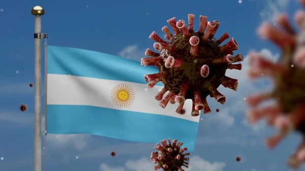 Коронавирус Гриппа Плавает Над Аргентинским Флагом Патогеном Который Атакует Дыхательные — стоковое фото