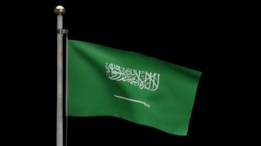 Alpha kanalı rüzgarda dalgalanan Suudi Arabistan bayrağına zum yapıyor. KSA afişi, yumuşak ve pürüzsüz ipek. Kumaş kumaş dokusu, Asteğmen. Ulusal gün ve ülke etkinlikleri için kullan - Dan