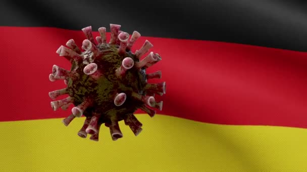 Flu Coronavirus Floating German Flag Pathogen Attacks Respiratory Tract Germany — Stock Video