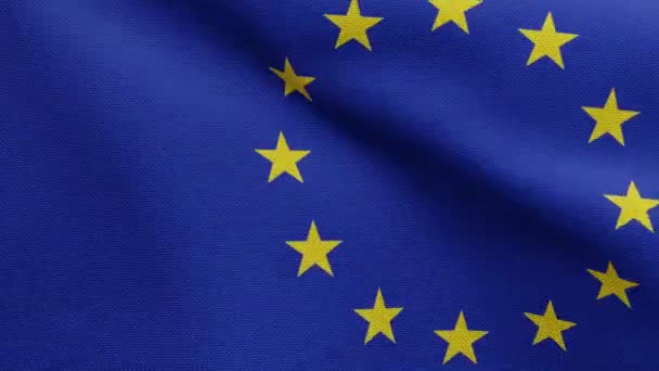 European Union Flag Waving Wind Close Europe Banner Blowing Soft — Stock Video