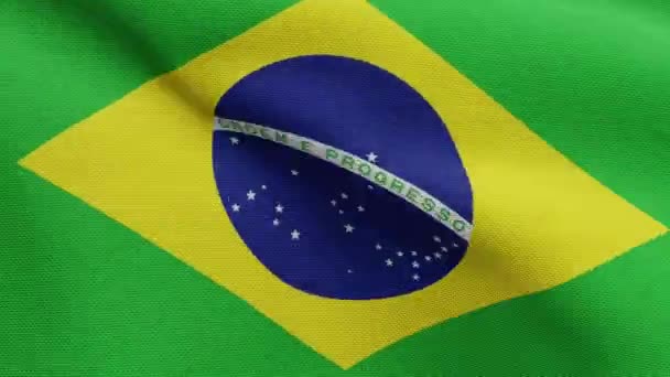 Bandera Brasileña Ondeando Viento Primer Plano Brasil Banner Soplado Suave — Vídeo de stock