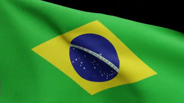 Alpha Channel Brazilian Flag Waving Wind Close Brazil Banner Blowing — Stock Video