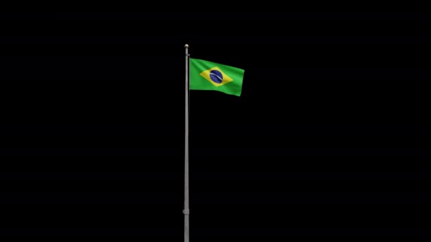 Alpha Kanaalzoom Naar Braziliaanse Vlag Zwaaiend Wind Brazilië Spandoek Blazen — Stockvideo