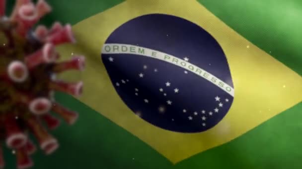 Brazilian Flag Waving Coronavirus Outbreak Infecting Respiratory System Dangerous Flu — Stock Video