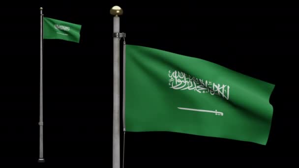 Alfakanal Kungariket Saudiarabien Flagga Vinkar Vinden Ksa Banner Blåser Mjukt — Stockvideo