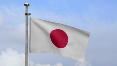 Mavi gökyüzüyle rüzgarda dalgalanan Japon bayrağı. Japonya afişini yakın çekin, yumuşak ve pürüzsüz ipek. Kumaş kumaş dokusu, Asteğmen. Bunu ulusal gün ve ülke etkinlikleri için kullan.