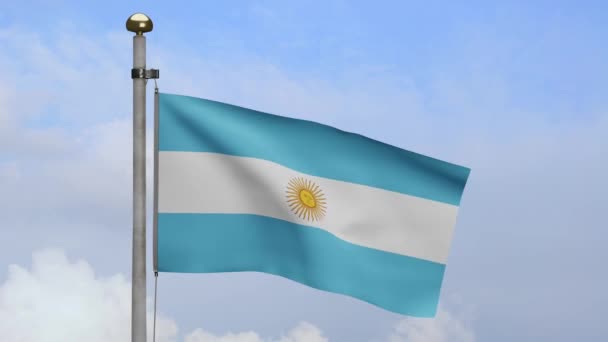 Argentinská Vlajka Vlající Větru Modrou Oblohou Detailní Argentinský Prapor Fouká — Stock video