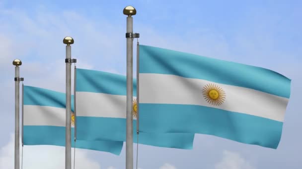 Σημαία Της Αργεντινής Κυματίζει Στον Άνεμο Τον Γαλάζιο Ουρανό Κοντινό — Αρχείο Βίντεο