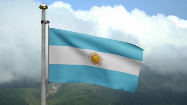 Bandeira Argentina Acenando Vento Montanha Feche Bandeira Argentina Que Sopra — Vídeo de Stock