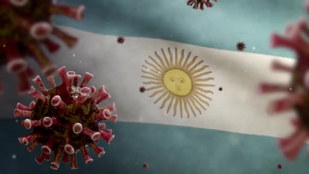 Grippe Coronavirus Schwebt Über Der Argentinischen Flagge Ein Erreger Der — Stockvideo