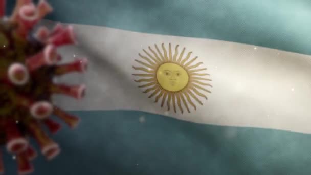 Bandiera Argentina Sventola Con Epidemia Coronavirus Che Infetta Sistema Respiratorio — Video Stock