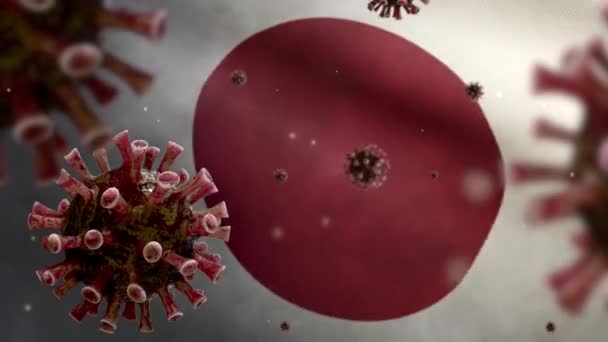 Coronavírus Gripe Flutuando Sobre Bandeira Japonesa Patógeno Que Ataca Trato — Vídeo de Stock