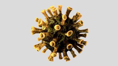 Sıvı mikroskobik görüşte yüzen üç boyutlu grip koronavirüsü solunum yoluna saldıran bir patojen. Covid19 virüs salgını konsepti.