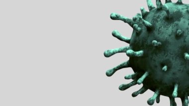 Sıvı mikroskobik görüşte yüzen üç boyutlu grip koronavirüsü solunum yoluna saldıran bir patojen. Covid19 virüs enfeksiyonu salgını.