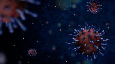 Üç boyutlu illüstrasyon. Coronavirus salgını solunum sistemini etkiliyor. Covid 19 tipi bir grip virüsü. Tehlikeli bir grip olarak görülüyor. Hastalık hücreleriyle salgın hastalık riski kavramı.