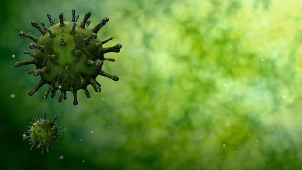 3D illustration flu coronavirus floating in fluid microscopic view, a pathogen that attacks the respiratory tract. Pandemic of Covid19 virus infection concept.