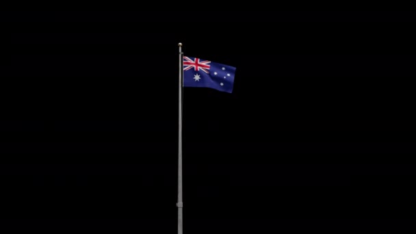Illustration Alfakanal Zoom Till Australisk Flagga Viftar Vinden Australien Banderoll — Stockvideo