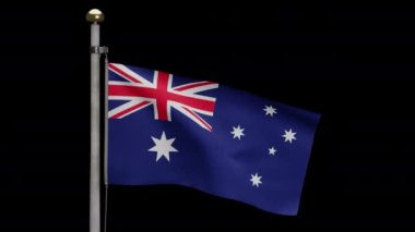 3D illüstrasyon alfa kanalı rüzgarda dalgalanan Avustralya bayrağına zum yapıyor. Avustralya afişi pürüzsüz ipek emiyor. Kumaş kumaş dokusu, Asteğmen. Ulusal gün ve ülke fırsatları için kullan - Dan