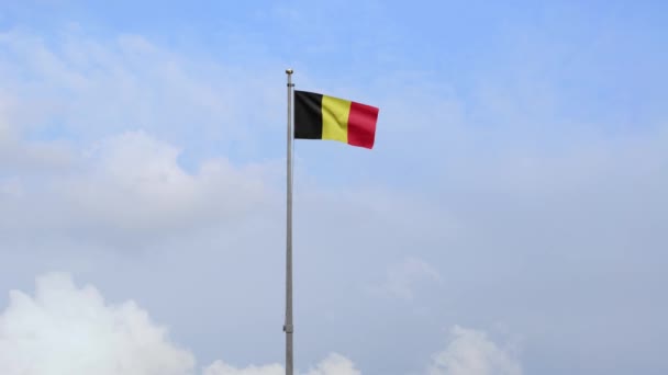 Ilustración Bandera Belga Ondeando Viento Con Cielo Azul Bandera Bélgica — Vídeo de stock