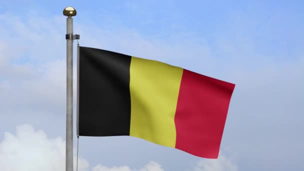 Illustrazione Bandiera Belga Sventola Nel Vento Con Cielo Blu Belgio — Video Stock