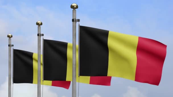 Εικονογράφηση Βελγική Σημαία Κυματίζει Στον Άνεμο Μπλε Ουρανό Σημαία Βελγίου — Αρχείο Βίντεο