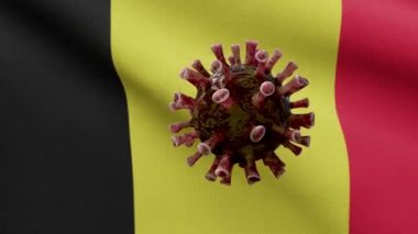 3 boyutlu illüstrasyon Belçika bayrağı sallama ve Coronavirus 2019 nCov konsepti. Belçika 'da Asya salgını, koronavirüs salgını, salgın gibi tehlikeli grip salgını vakaları. Mikroskop virüsü Covid 19-Dan
