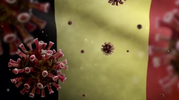 Ilustração Coronavírus Gripe Sobre Bandeira Belga Patógeno Ataca Trato Respiratório — Vídeo de Stock