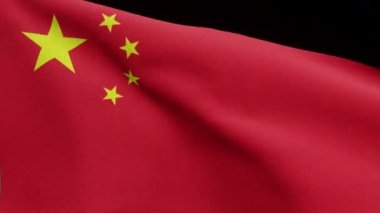 Çin bayrağının rüzgarda dalgalanmasının 3 boyutlu alfa kanalı. Çin afişi, yumuşak ve pürüzsüz ipek. Kumaş kumaş dokusu, Asteğmen. Ulusal gün ve ülke etkinlikleri için kullan - Dan