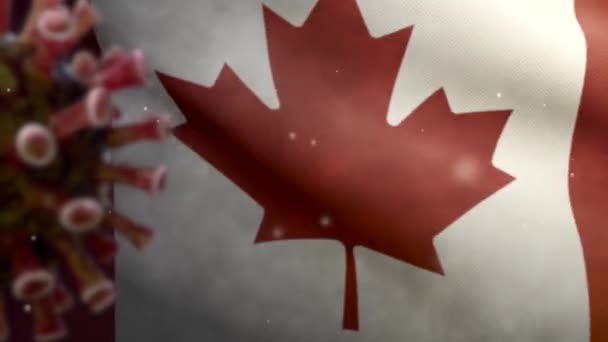 Boyutlu Kanada Bayrağı Coronavirüs Salgını Ile Sallanıyor Solunum Sistemini Tehlikeli — Stok video