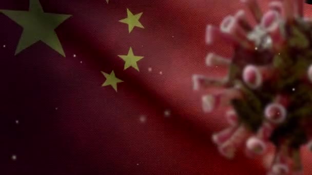 Illustration Chinese Flag Waving Coronavirus Outbreak Infecting Respiratory System Dangerous — Stock Video