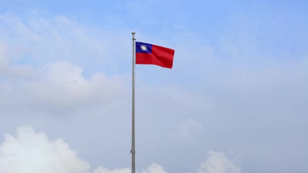 Ilustracja Tajwańska Flaga Machająca Wiatrem Niebieskim Niebem Tajwański Baner Dmuchanie — Wideo stockowe