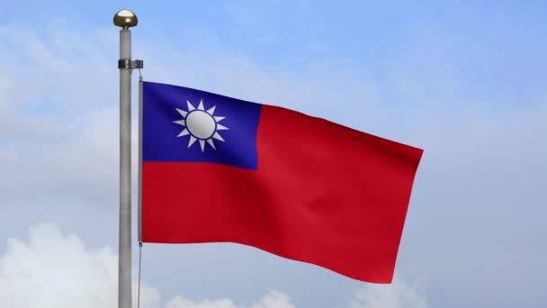 Ilustración Bandera Taiwanesa Ondeando Viento Con Cielo Azul Banner Taiwán — Vídeo de stock