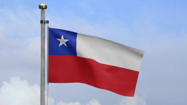 Ilustración Bandera Chilena Ondeando Viento Con Cielo Azul Banner Chile — Vídeo de stock