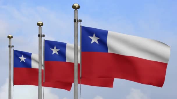 Ілюстрація Чилійський Прапор Розмахує Вітром Блакитним Небом Чілійський Прапор Дує — стокове відео