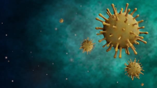 3D描述了在流体显微镜下漂浮的流感病毒 一种攻击呼吸道的病原体 Covid19病毒感染的大流行概念 — 图库视频影像