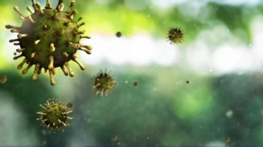 Üç boyutlu illüstrasyon. Coronavirus salgını solunum sistemini etkiliyor. Covid 19 tipi bir grip virüsü. Tehlikeli bir grip olarak görülüyor. Hastalık hücrelerinde salgın hastalık riski kavramı.